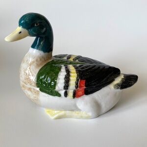Ceramic Mallard Duck Trinket or Jewelry Box Vintage K's Collection